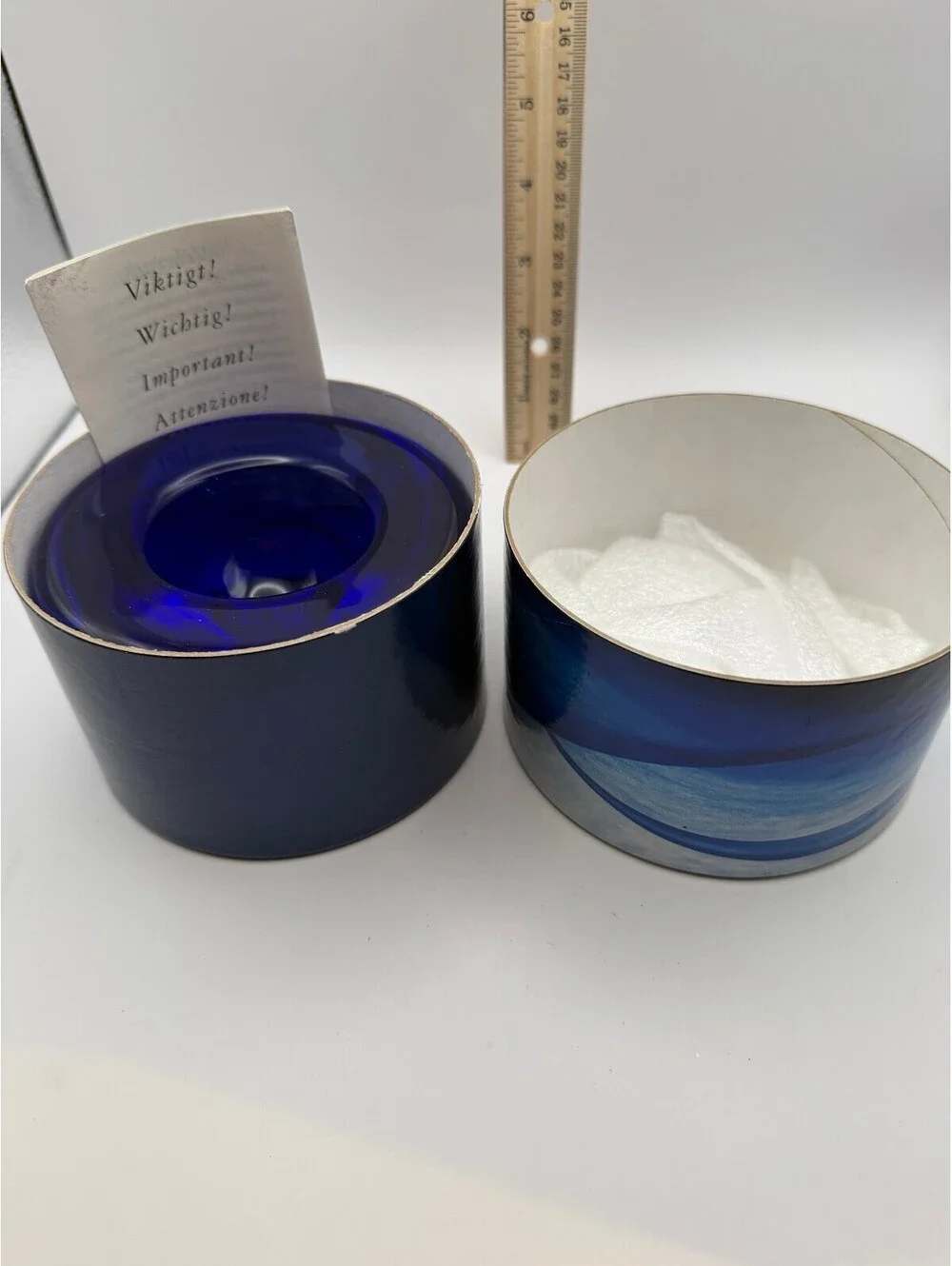Kosta Boda Cobalt Blue Art Glass Votive Candle Holder w/ Box Sweden